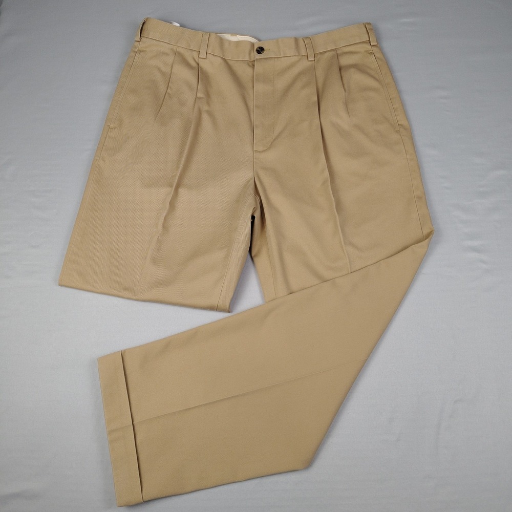 Brooks Brothers Advantage Chino Elliot Mens 37x30 Caramel Tan Pleated Cuffed